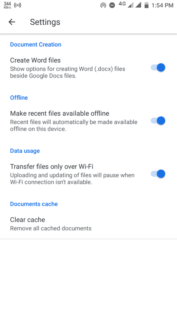 google docs offline settings in android
