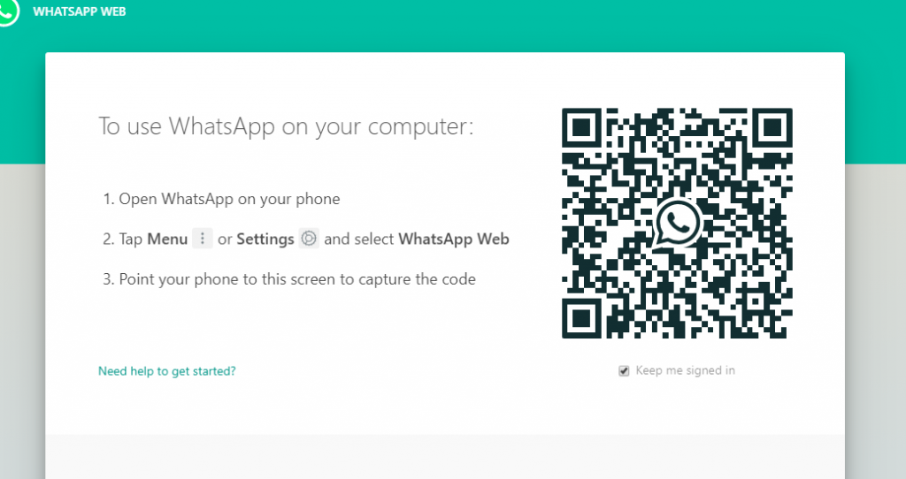 WhatsApp web QR code on desktop