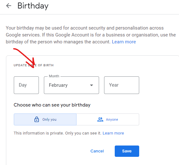 please enter a valid birthday gmail